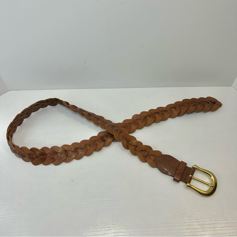 Capezio Vintage Brown Leather Braided Belt w/ Gold Buckle Size M/L - Picture 2 of 9